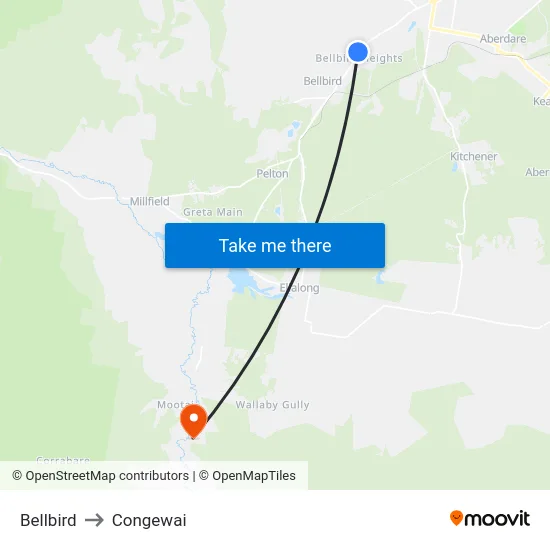 Bellbird to Congewai map