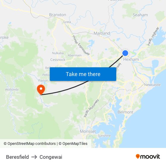 Beresfield to Congewai map