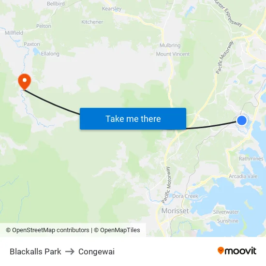 Blackalls Park to Congewai map