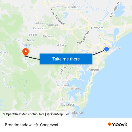 Broadmeadow to Congewai map