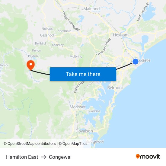 Hamilton East to Congewai map