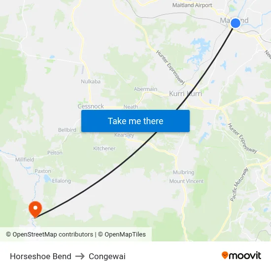 Horseshoe Bend to Congewai map