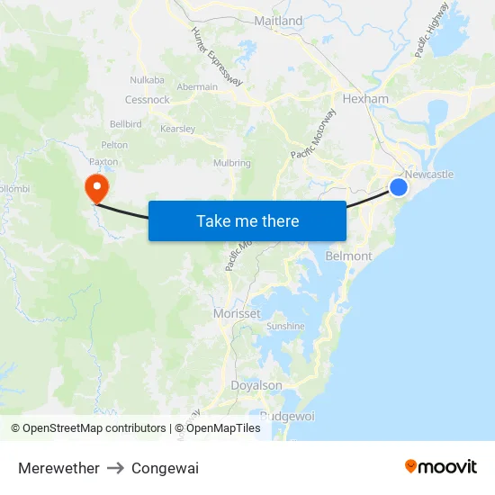 Merewether to Congewai map