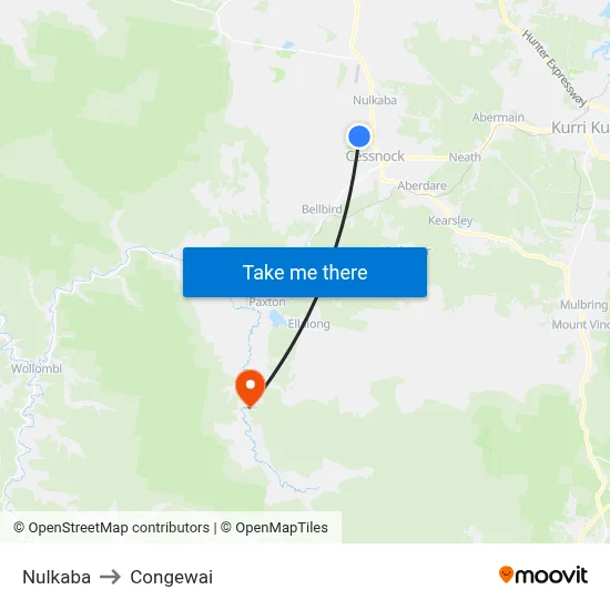 Nulkaba to Congewai map