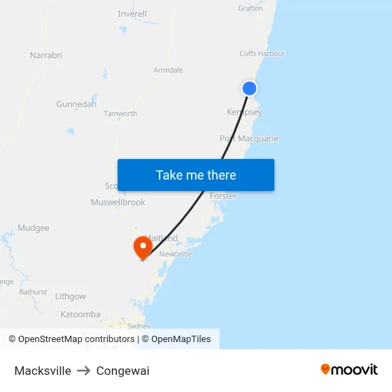 Macksville to Congewai map