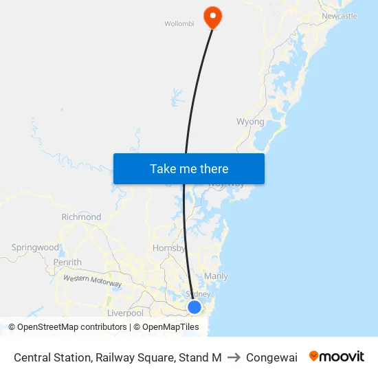 Central Station, Railway Square, Stand M to Congewai map