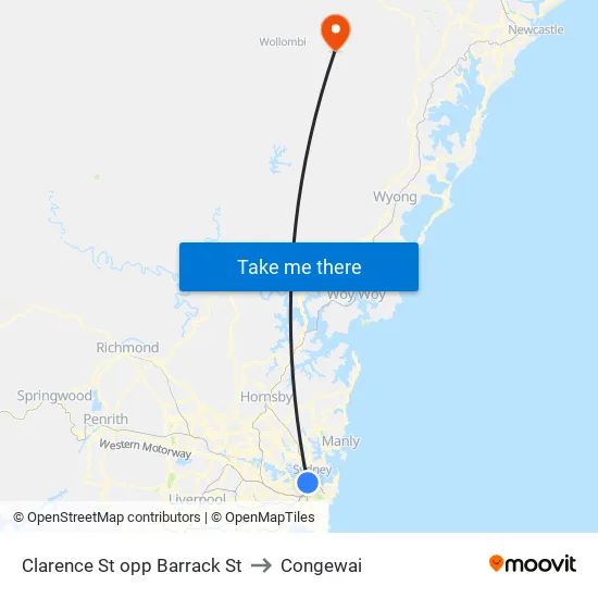 Clarence St opp Barrack St to Congewai map