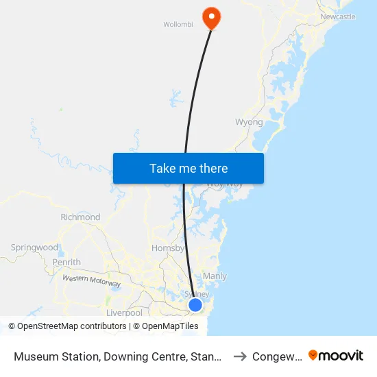 Museum Station, Downing Centre, Stand E to Congewai map
