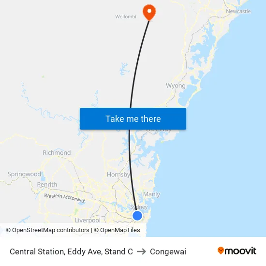 Central Station, Eddy Ave, Stand C to Congewai map