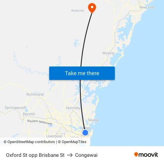 Oxford St opp Brisbane St to Congewai map