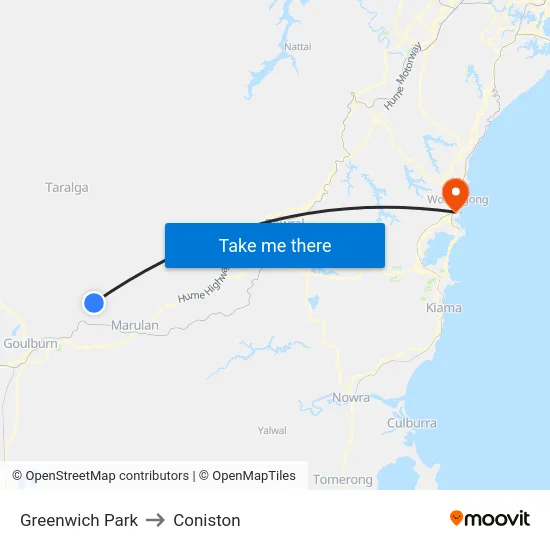 Greenwich Park to Coniston map