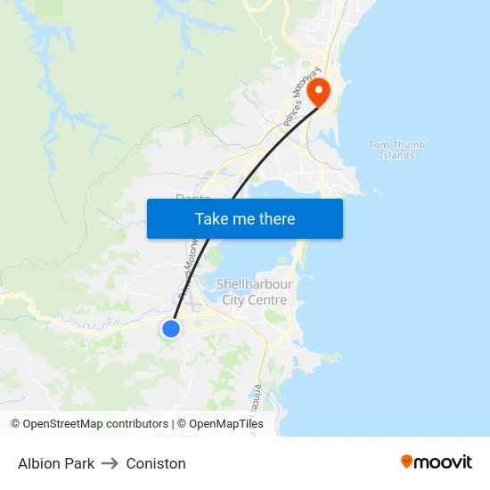 Albion Park to Coniston map
