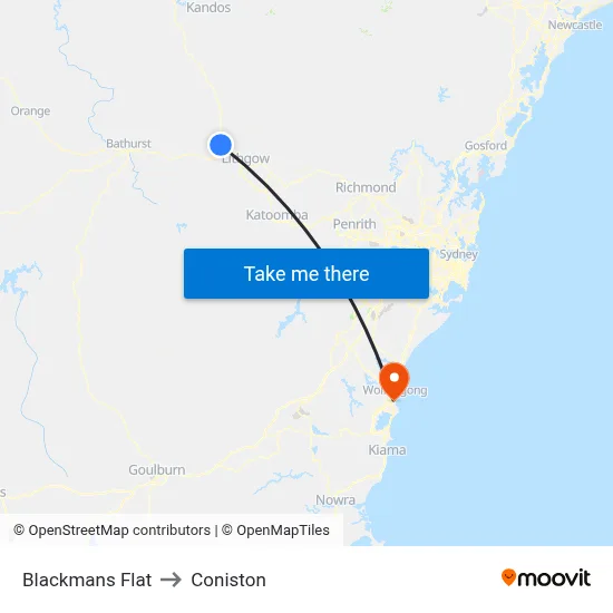 Blackmans Flat to Coniston map