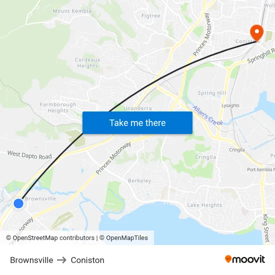 Brownsville to Coniston map