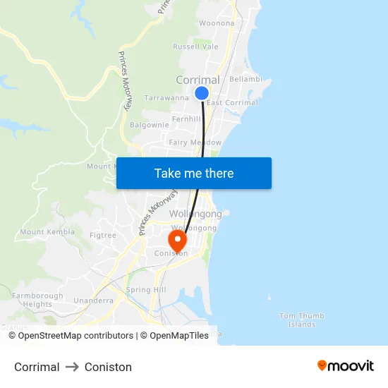 Corrimal to Coniston map