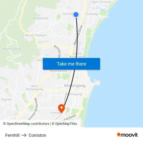 Fernhill to Coniston map