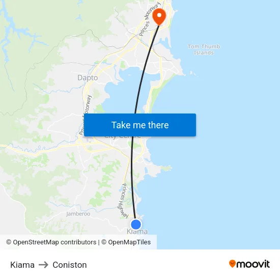 Kiama to Coniston map