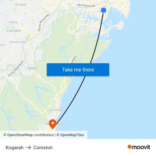 Kogarah to Coniston map