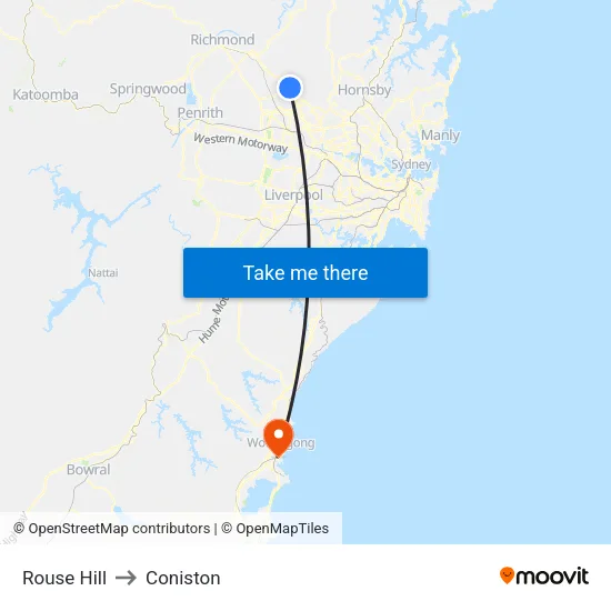Rouse Hill to Coniston map