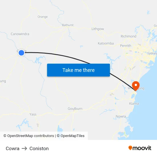 Cowra to Coniston map