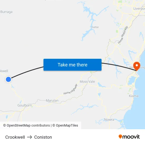 Crookwell to Coniston map