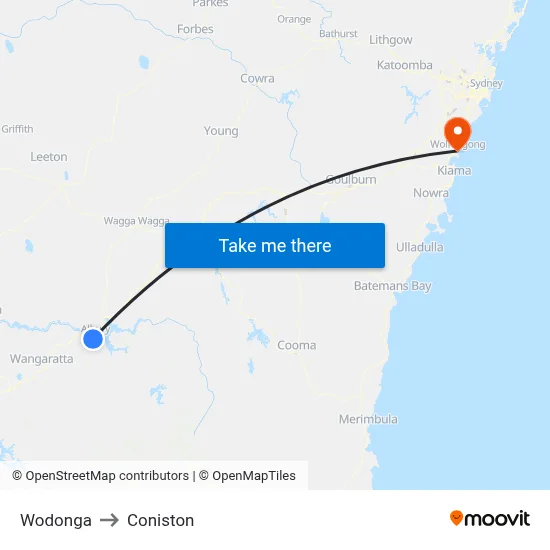 Wodonga to Coniston map