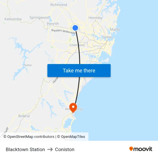 Blacktown Station to Coniston map