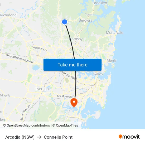 Arcadia (NSW) to Connells Point map