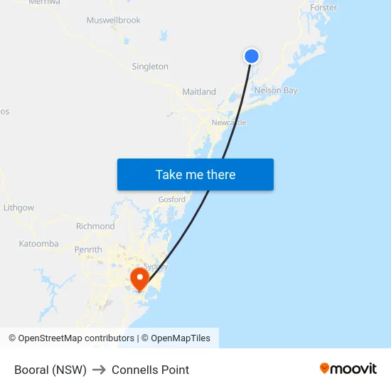 Booral (NSW) to Connells Point map