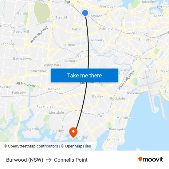 Burwood (NSW) to Connells Point map