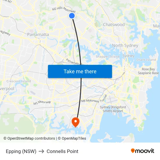 Epping (NSW) to Connells Point map