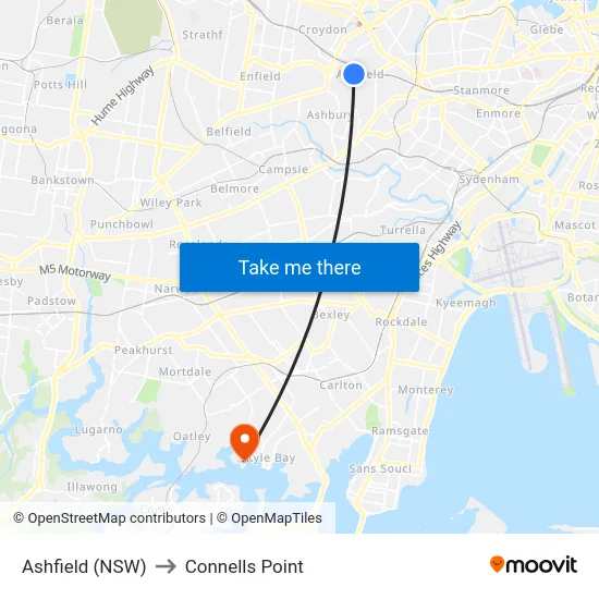 Ashfield (NSW) to Connells Point map