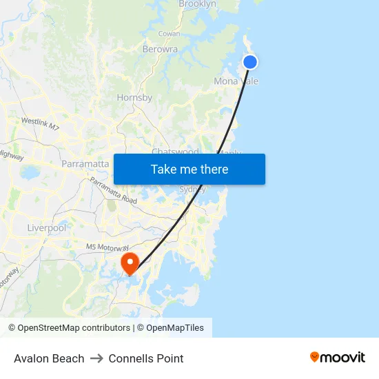 Avalon Beach to Connells Point map
