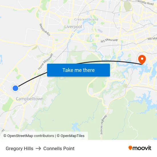 Gregory Hills to Connells Point map