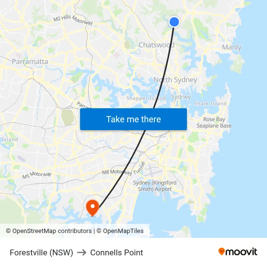 Forestville (NSW) to Connells Point map
