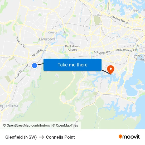 Glenfield (NSW) to Connells Point map