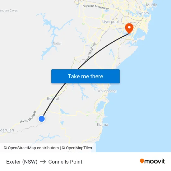 Exeter (NSW) to Connells Point map