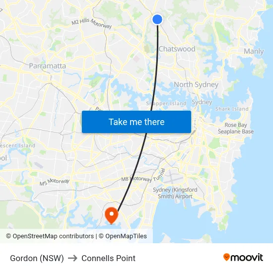 Gordon (NSW) to Connells Point map