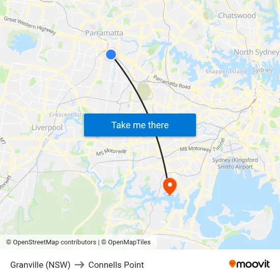 Granville (NSW) to Connells Point map