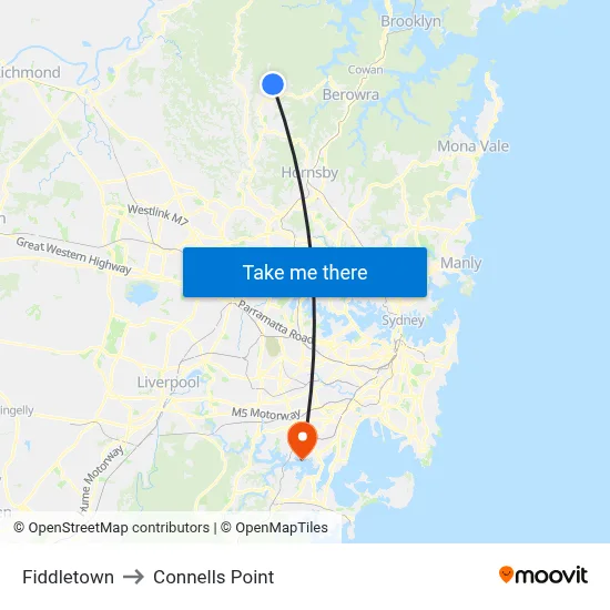 Fiddletown to Connells Point map