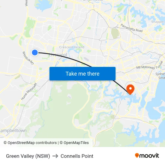 Green Valley (NSW) to Connells Point map