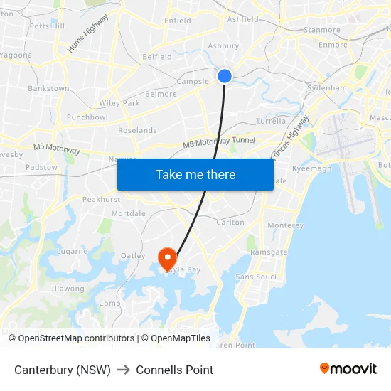 Canterbury (NSW) to Connells Point map