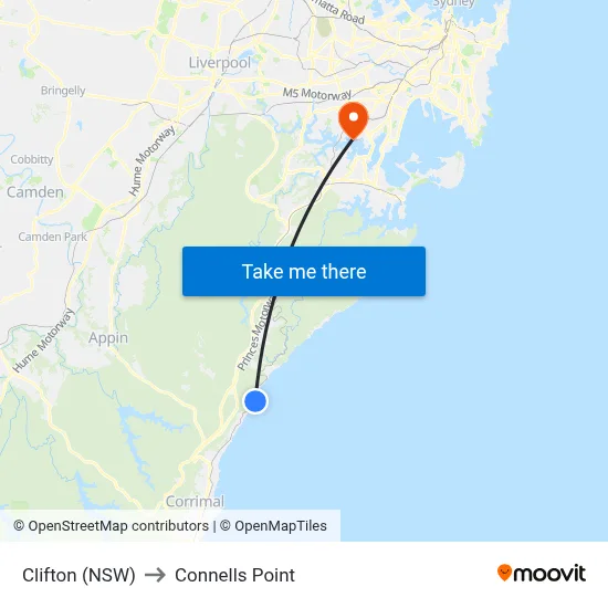 Clifton (NSW) to Connells Point map