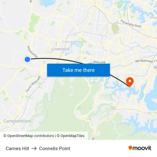 Carnes Hill to Connells Point map