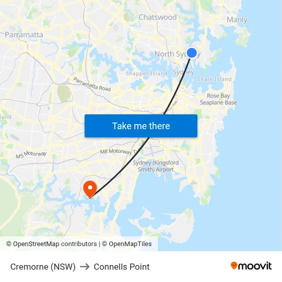 Cremorne (NSW) to Connells Point map
