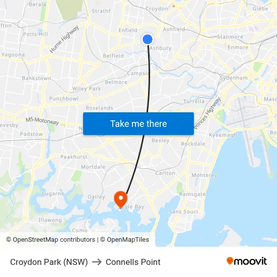 Croydon Park (NSW) to Connells Point map