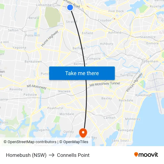 Homebush (NSW) to Connells Point map