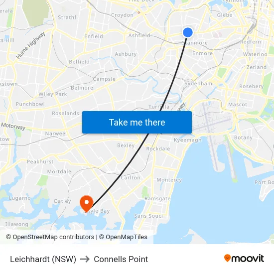 Leichhardt (NSW) to Connells Point map