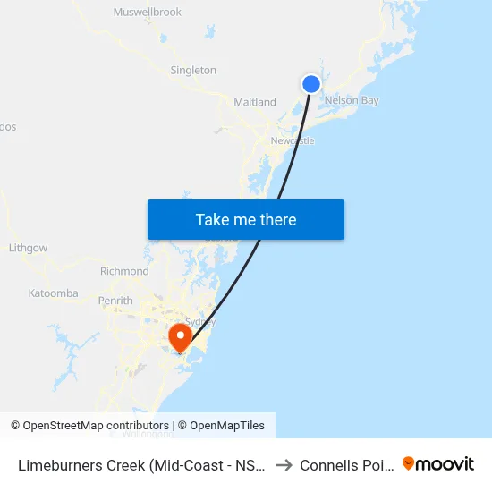 Limeburners Creek (Mid-Coast - NSW) to Connells Point map