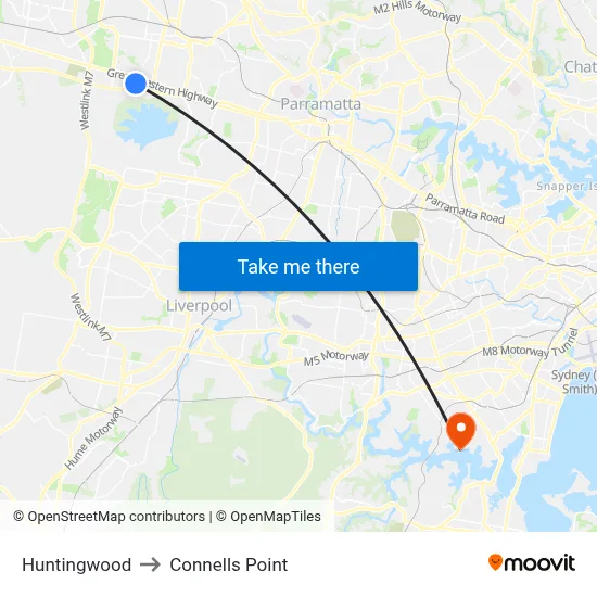 Huntingwood to Connells Point map